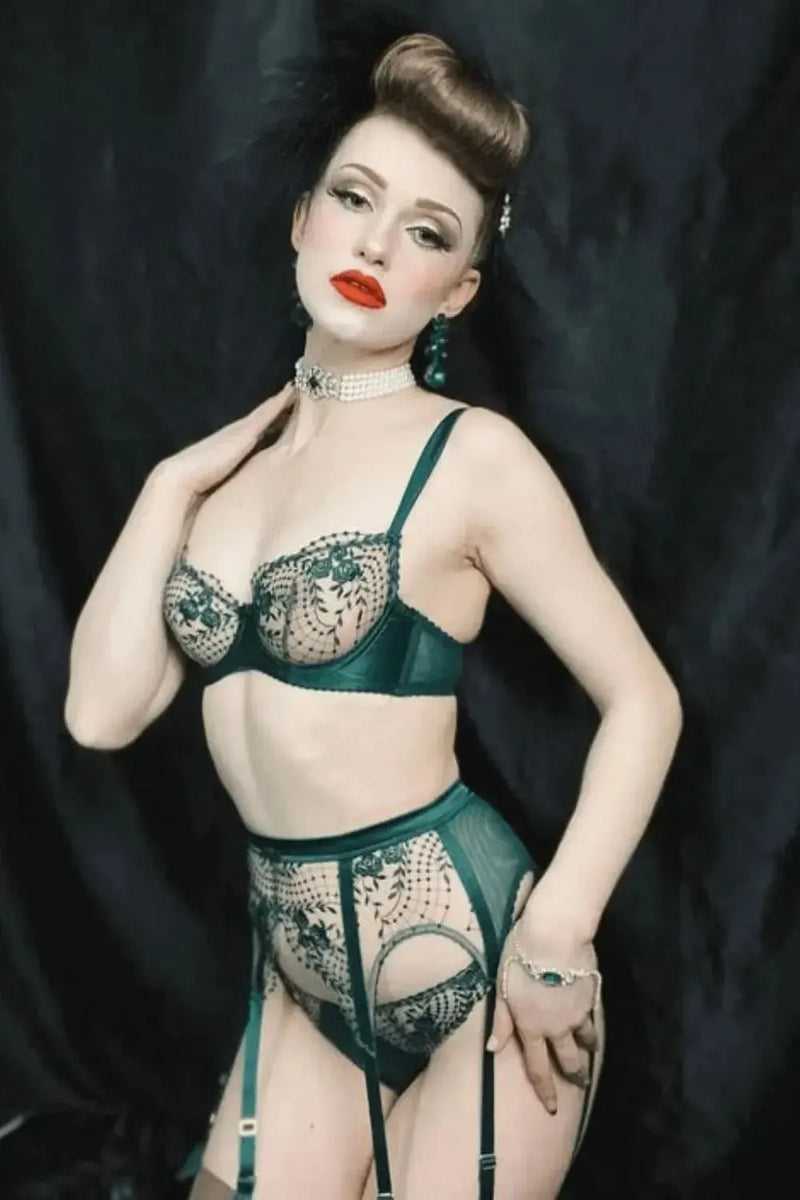 Dita Von Teese Julie's Roses Satin Bikini Panty Deep Teal