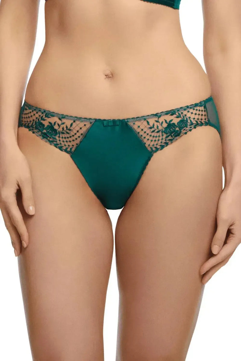 Dita Von Teese Julie's Roses Satin Bikini Panty Deep Teal