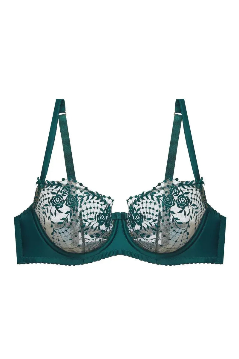 Dita Von Teese Julie's Roses Sheer Mesh Unlined Bra Deep Teal