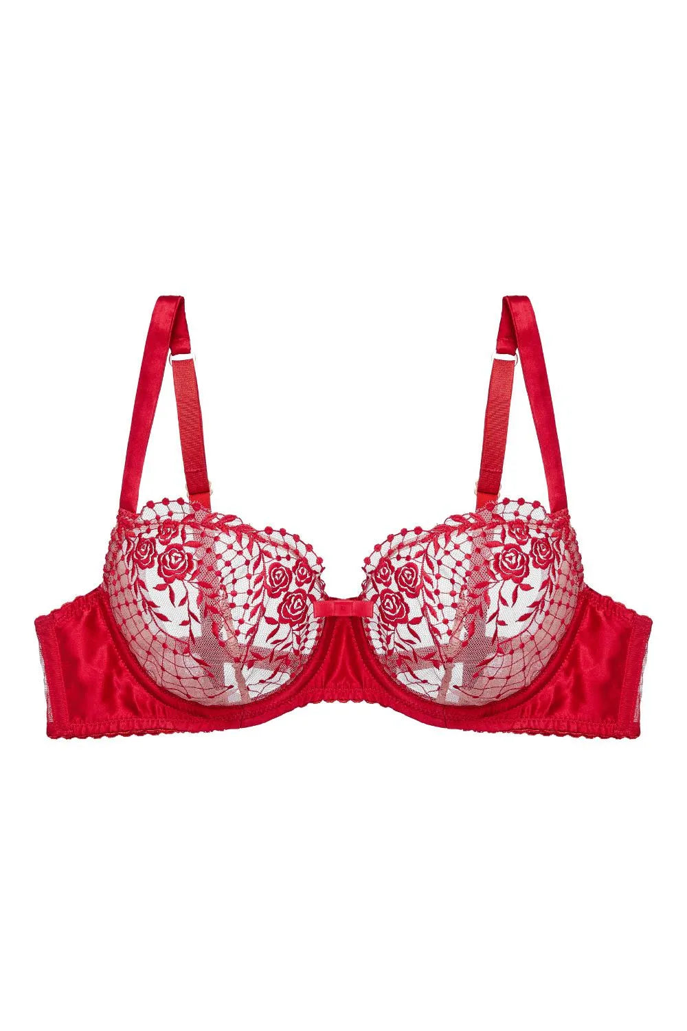 Dita Von Teese Julie's Roses Sheer Mesh Unlined Bra Roses Red