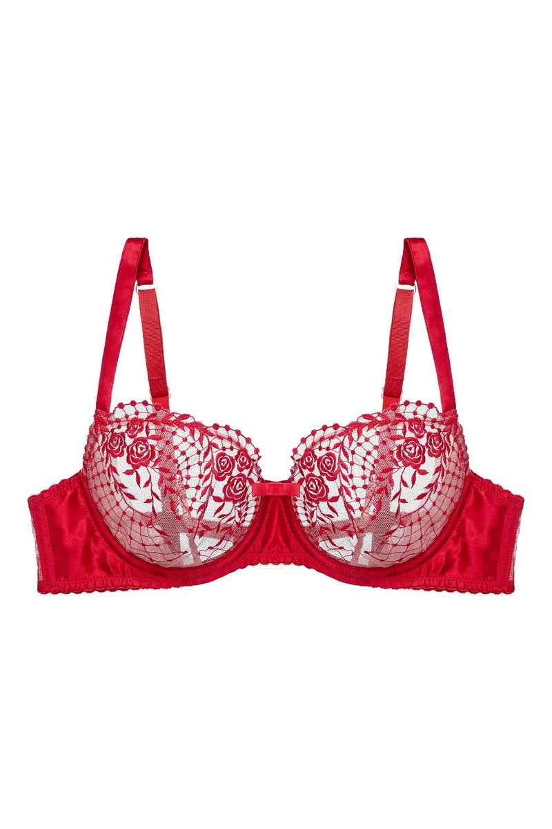 Dita Von Teese Julie's Roses Sheer Mesh Unlined Bra Roses Red