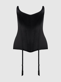 House of Desire Juliet Satin Full Boning Scoop Neck Corset Black