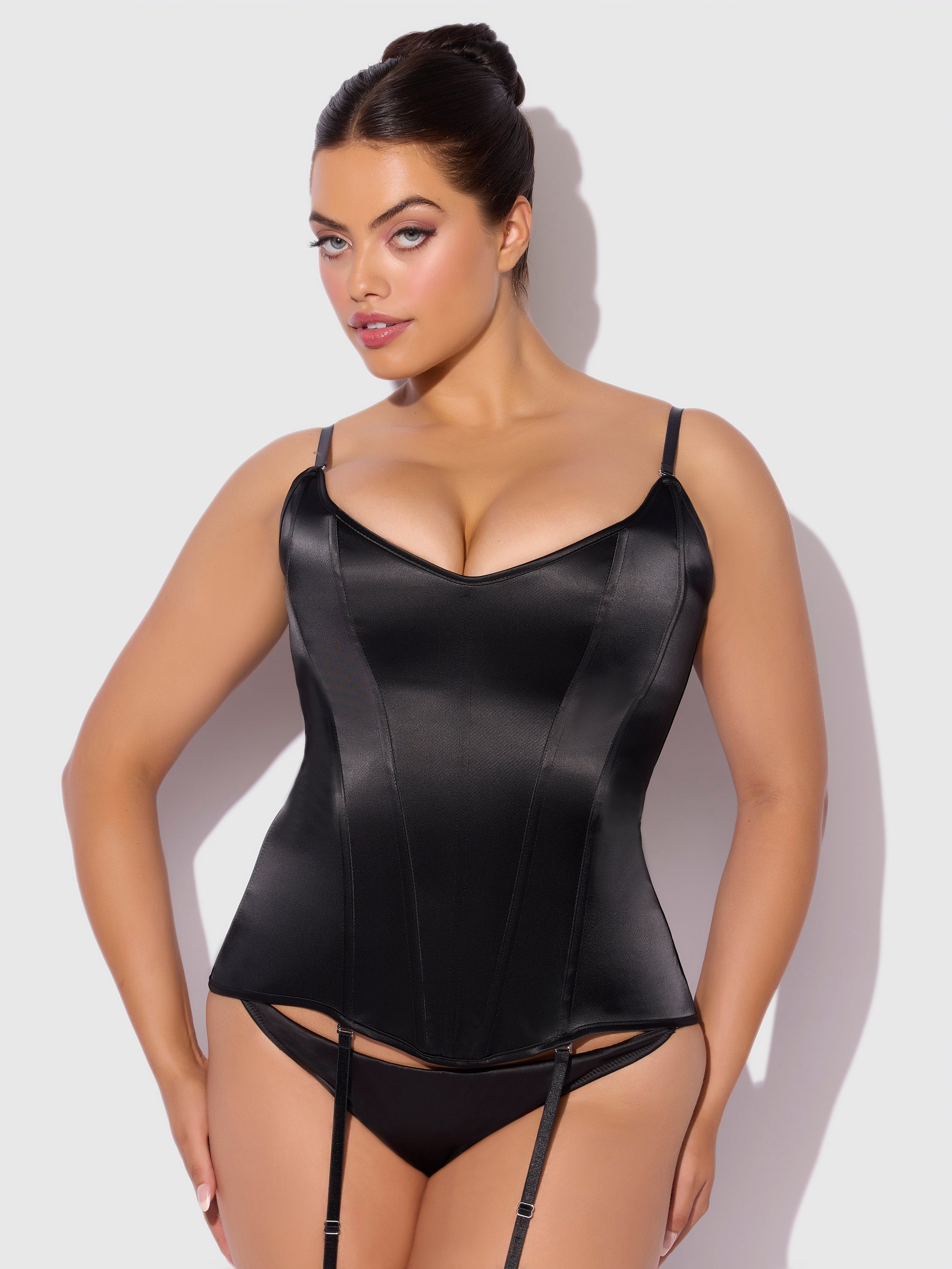House of Desire Juliet Satin Full Boning Scoop Neck Corset Black