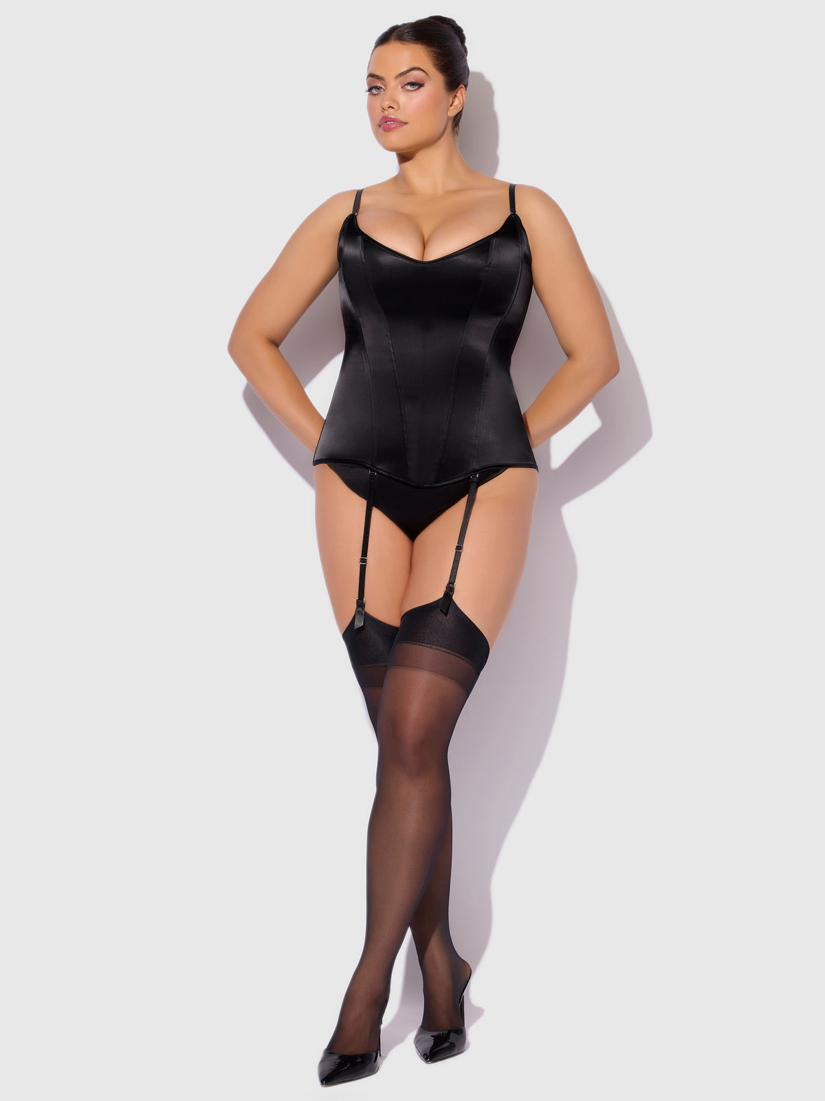 Juliet Satin Full Boning Scoop Neck Corset Black