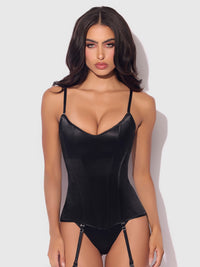 House of Desire Juliet Satin Full Boning Scoop Neck Corset Black