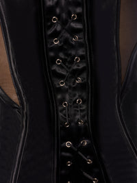 House of Desire Juliet Satin & Mesh Plunge Underwire Corset Black