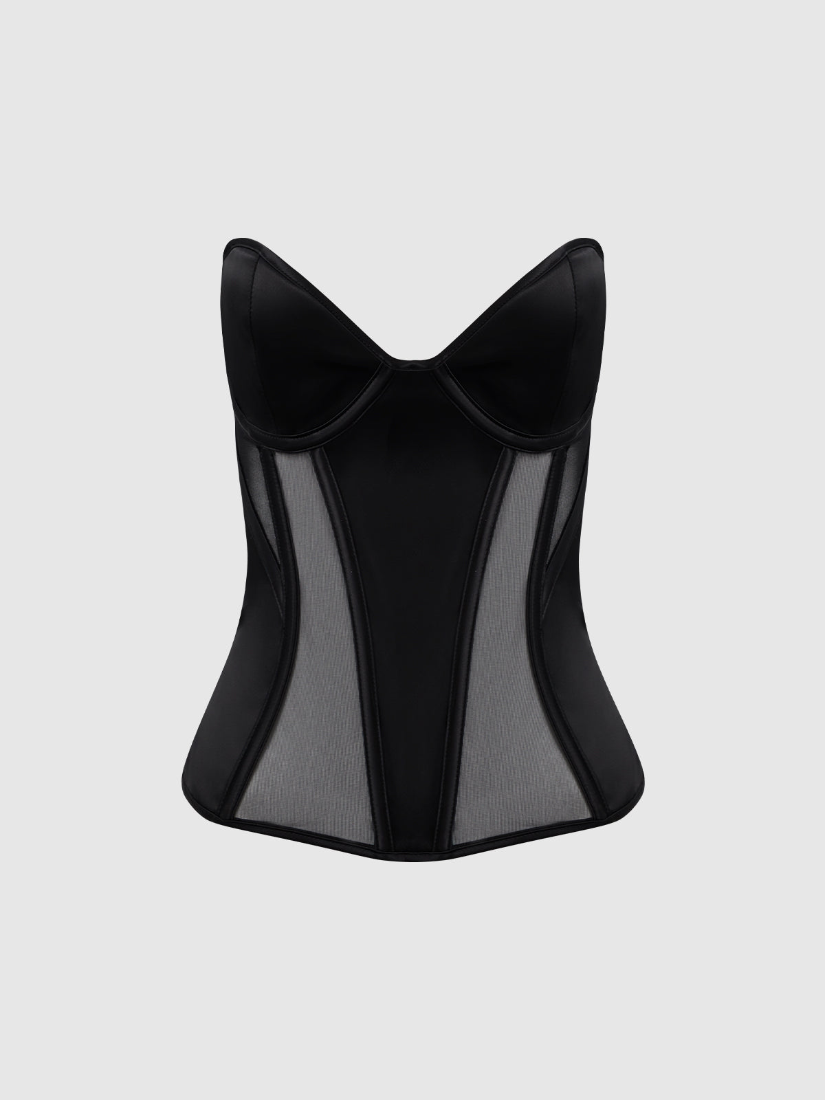 Juliet Satin & Mesh Plunge Underwire Corset Black