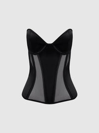 House of Desire Juliet Satin & Mesh Plunge Underwire Corset Black