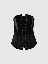 House of Desire Juliet Satin & Mesh Plunge Underwire Corset Black