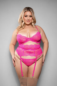 Fantasy Lingerie Juliette Lace Gartered Bra Set Neon Pink