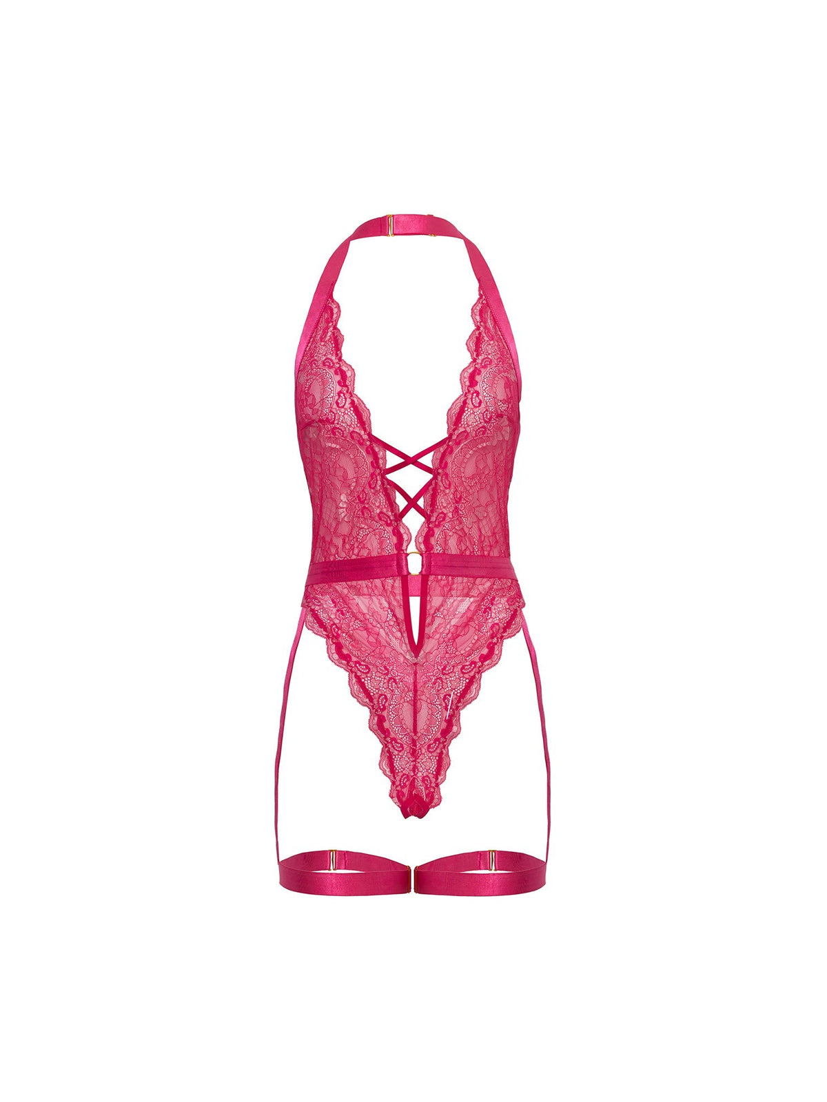 Kahlia Lace Teddy Gartered Pink Yarrow