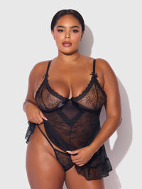 House of Desire Kiki Lace Babydoll Set Black