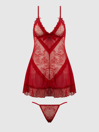 House of Desire Kiki Lace Babydoll Set Crimson Red