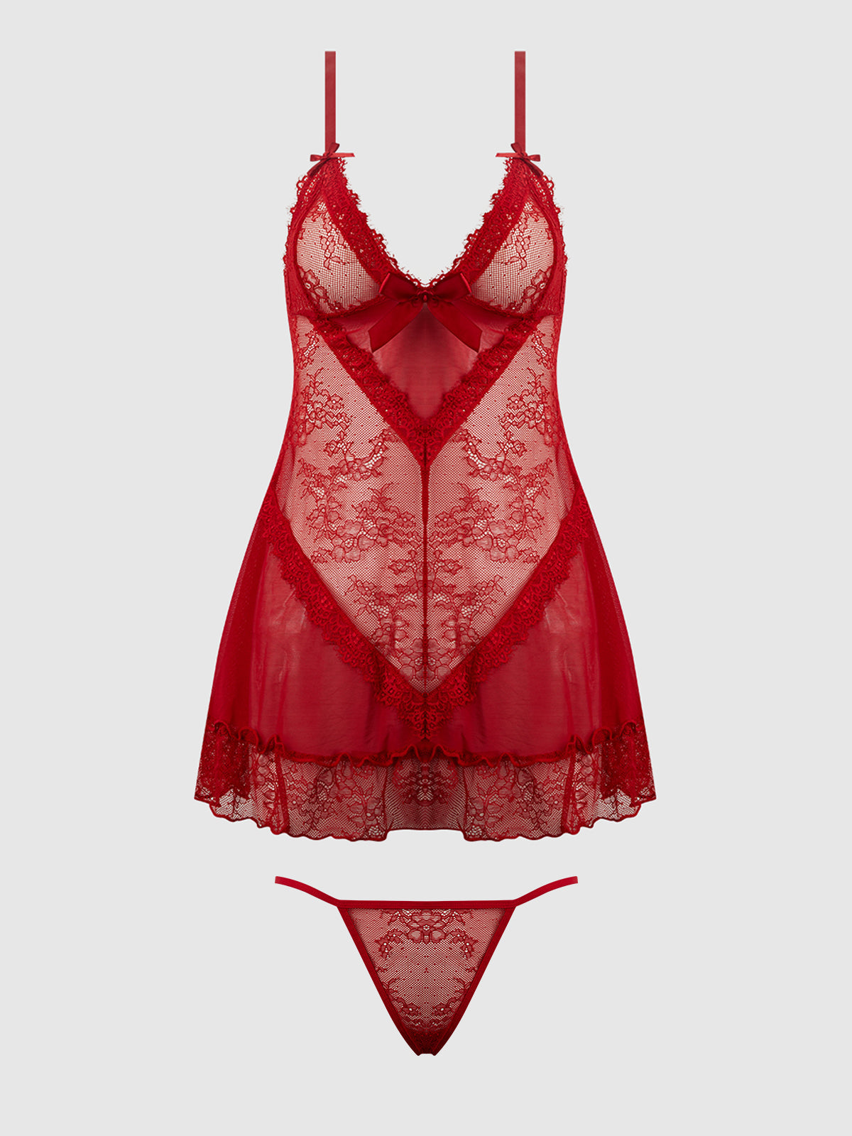 House of Desire Kiki Lace Babydoll Set Crimson Red
