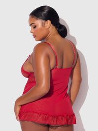 House of Desire Kiki Lace Babydoll Set Crimson Red