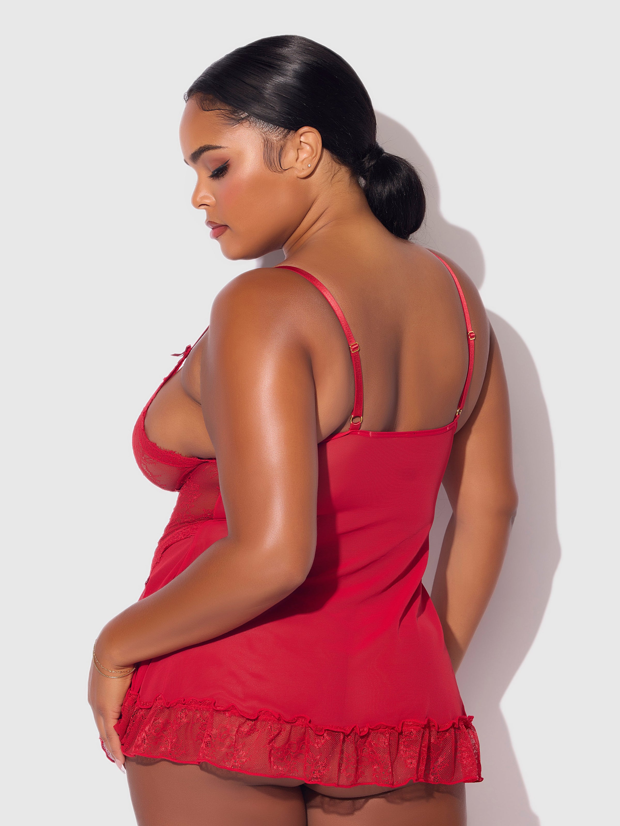House of Desire Kiki Lace Babydoll Set Crimson Red