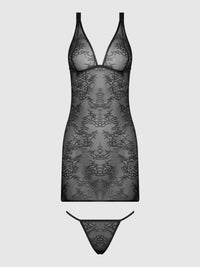 Kiki Lace Chemise Open Strappy Caged Back Black