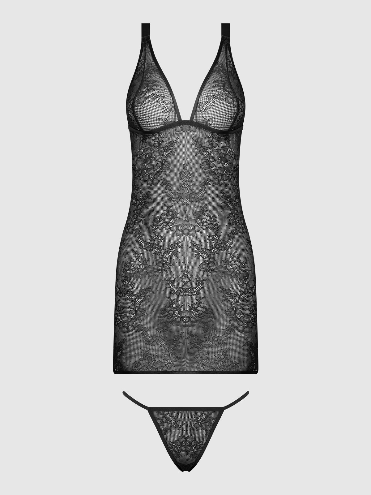 Kiki Lace Chemise Open Strappy Caged Back Black