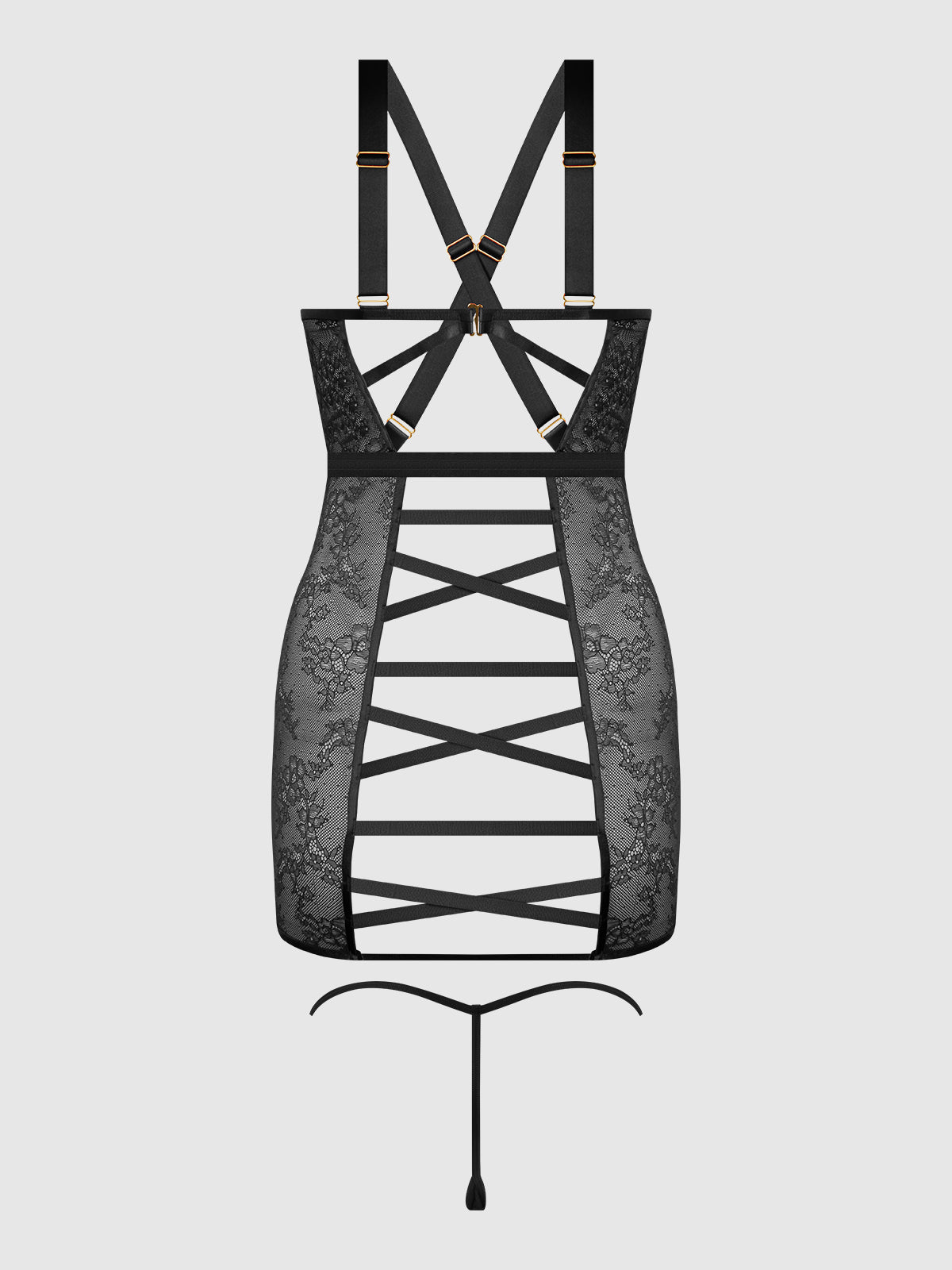 Kiki Lace Chemise Open Strappy Caged Back Black