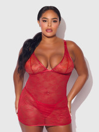 House of Desire Kiki Lace Chemise Open Strappy Caged Back Crimson Red