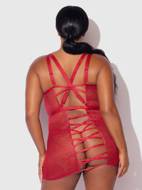 House of Desire Kiki Lace Chemise Open Strappy Caged Back Crimson Red