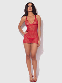 House of Desire Kiki Lace Chemise Open Strappy Caged Back Crimson Red