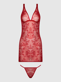 House of Desire Kiki Lace Chemise Open Strappy Caged Back Crimson Red