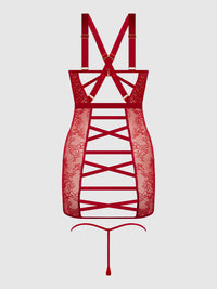 House of Desire Kiki Lace Chemise Open Strappy Caged Back Crimson Red