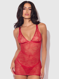 House of Desire Kiki Lace Chemise Open Strappy Caged Back Crimson Red