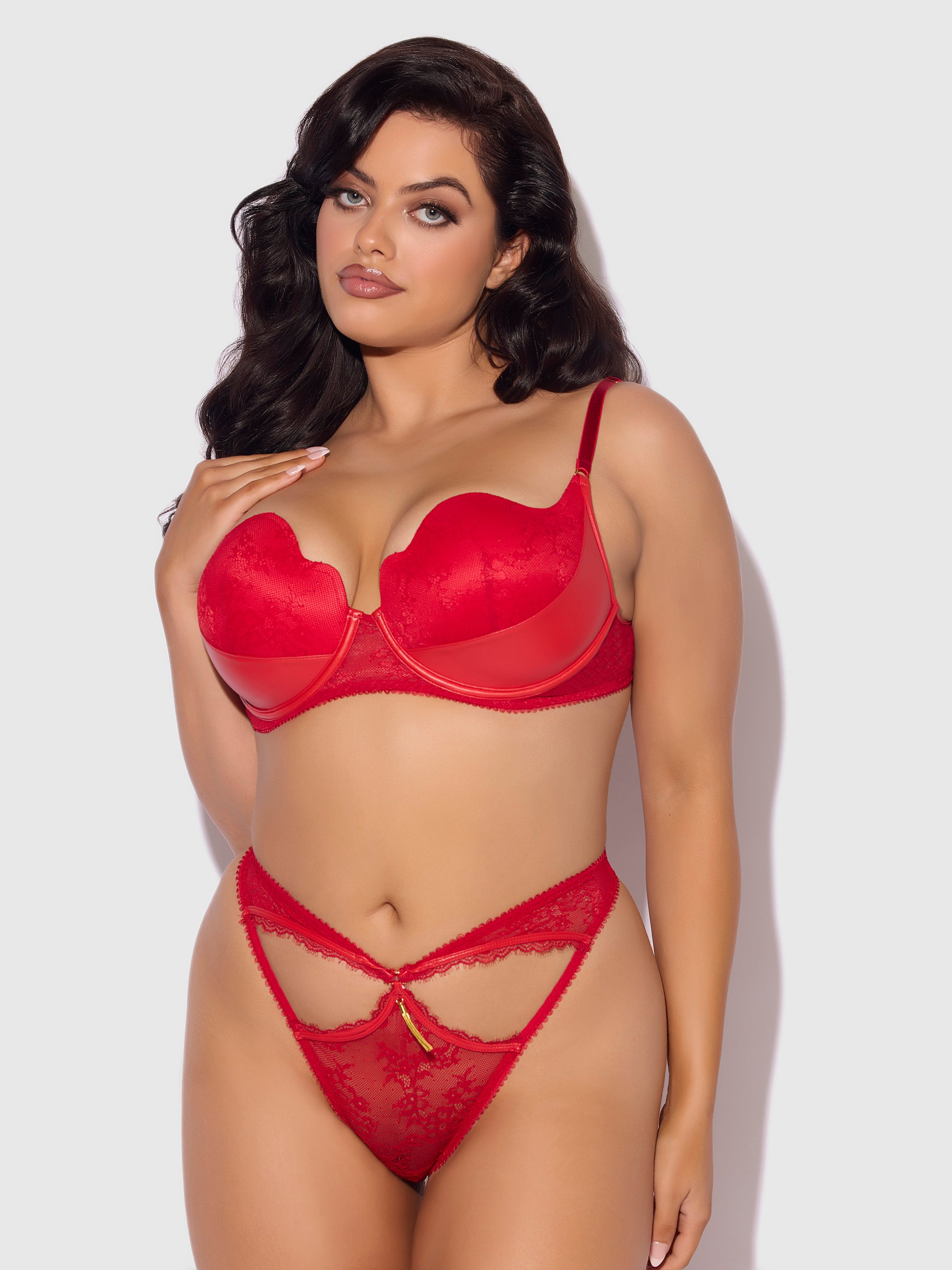 House of Desire Kiki Lace & Faux Leather Director's Cut Bra Set Barbados