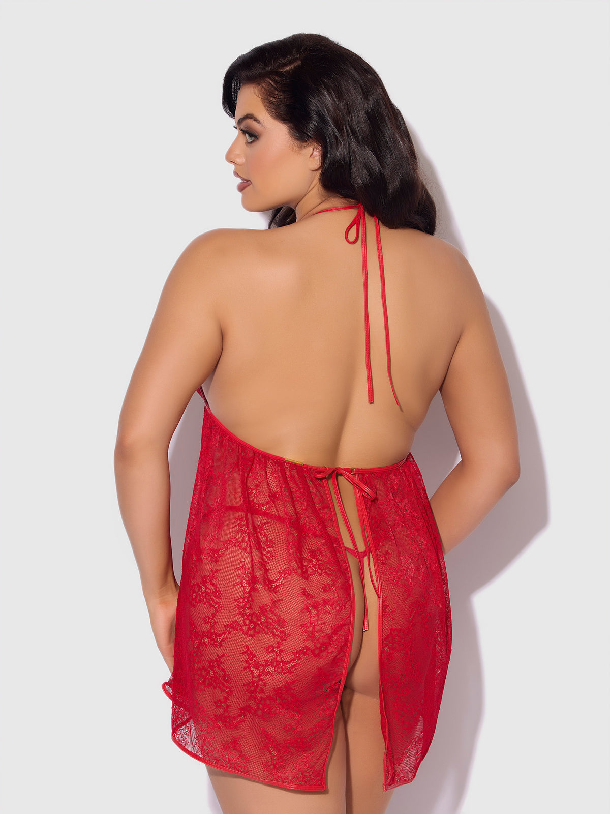 Kiki Lace & Faux Leather Drop Off Babydoll Barbados Cherry Red