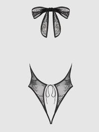 Kiki Lace Plunge Halter Teddy Black