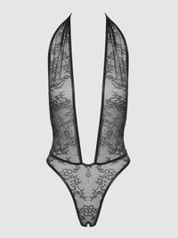 Kiki Lace Plunge Halter Teddy Black