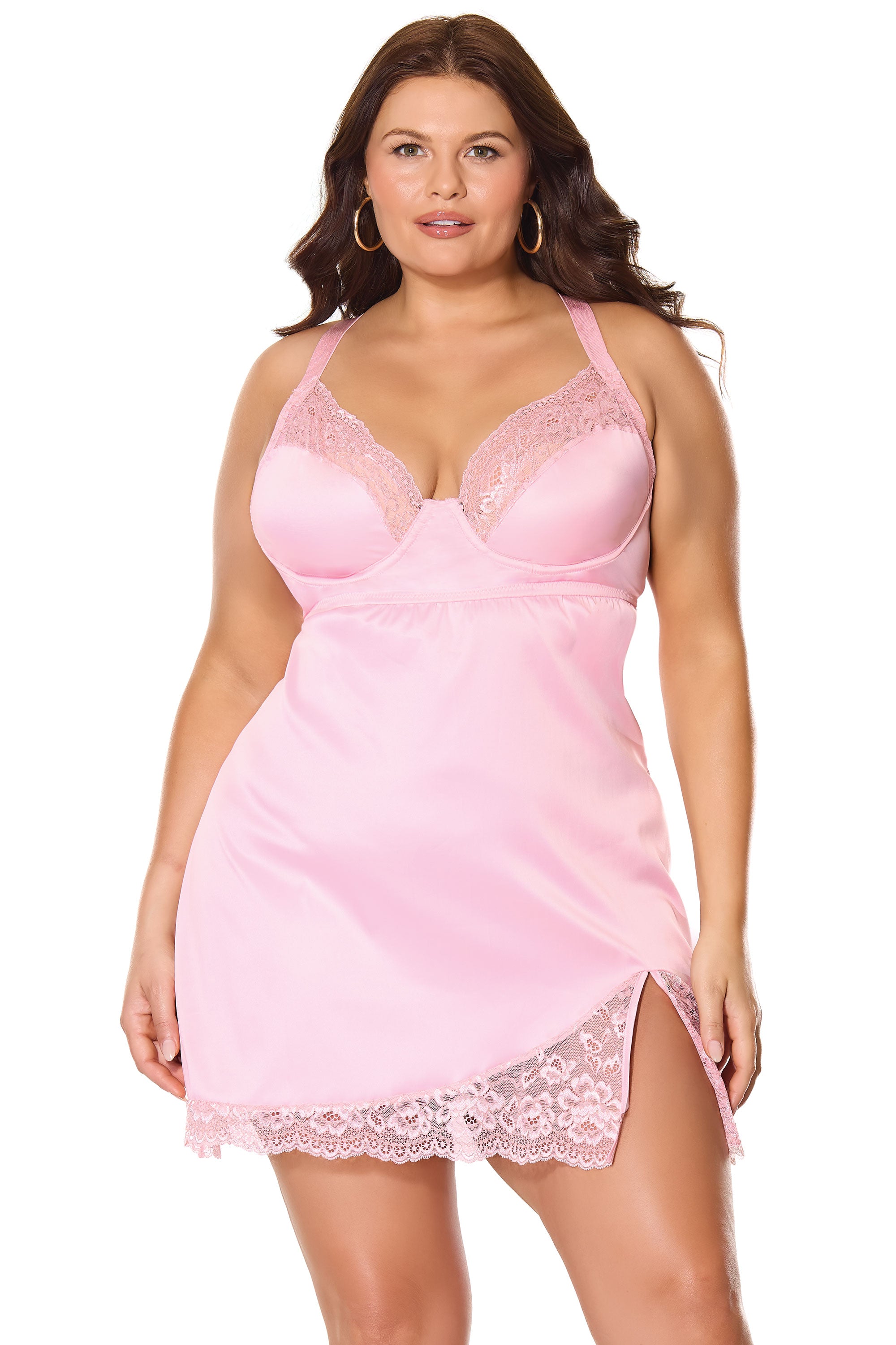 Coquette Kissed by Satin Chemise with Lace Side Slit