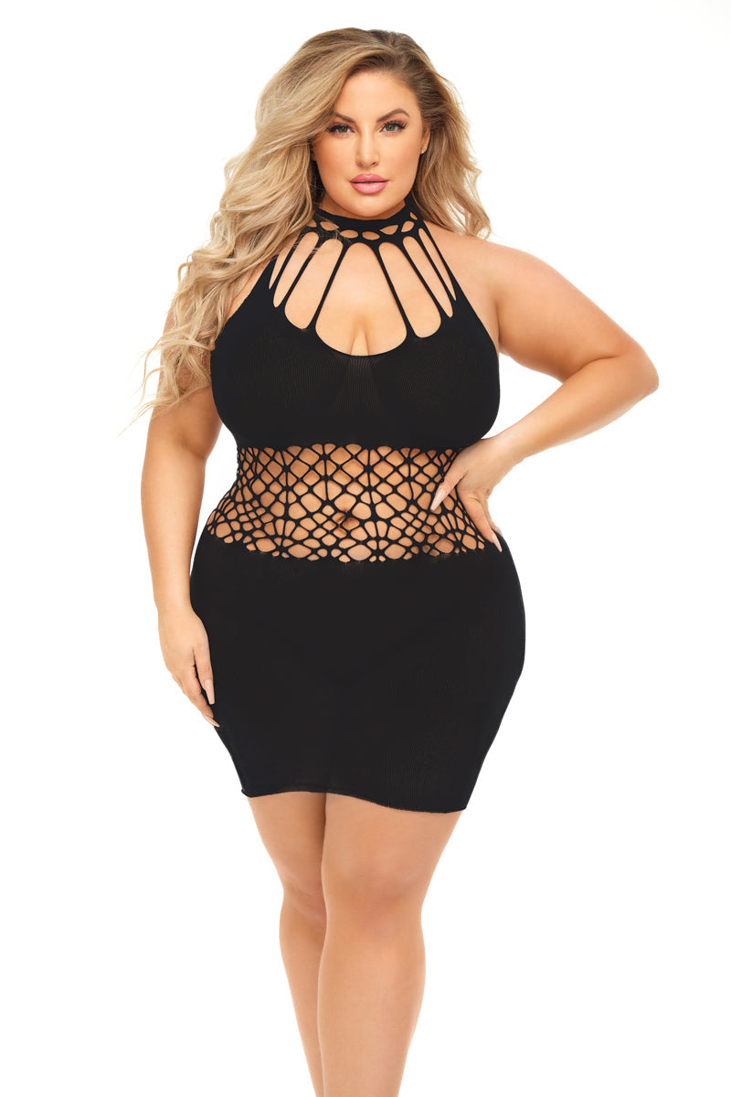 Pink Lipstick Rich B Phase Bodystocking Dress - Queen Size - Black