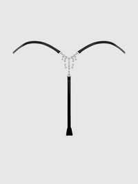 House of Desire Krystal Satin G-String Rhinestone Fringes On Back Black
