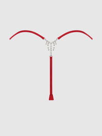 House of Desire Krystal Satin G-String Rhinestone Fringes On Back Red