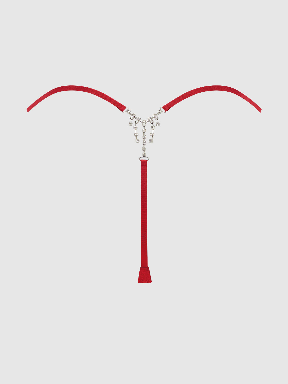 House of Desire Krystal Satin G-String Rhinestone Fringes On Back Red
