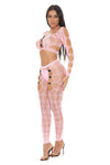 Pink Lipstick Tongue Twisted Crop Top and Leggings Bodystocking Pink