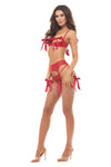 Rene Rofe Find Out Bra, Garter and G-String Set Red Bows