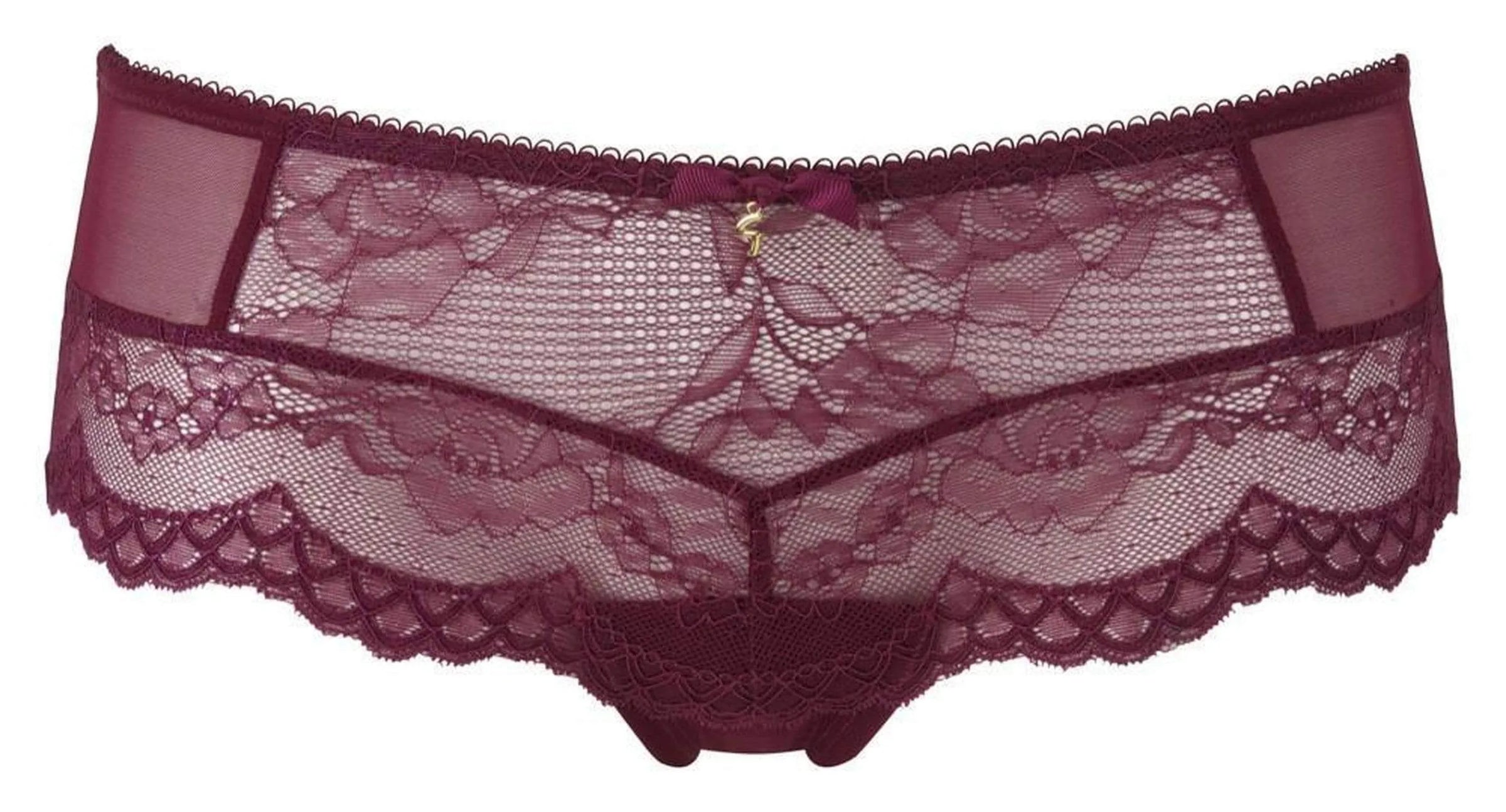 Limited Edition Lace Foil Hipster in stunning burgundy with a golden Gossard 'G' and bow.