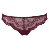 Stunning plum Lace Foil Thong Panty with delicate lace design, fine mesh back, and golden Gossard 'G' detail.
