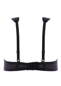 Black Lauren bra with free bridge, delicate flower lace, and wide tulle straps for seductive charm.