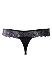 Lauren Cutout Thong Panty: Black luxurious lace thong with exquisite floral details.