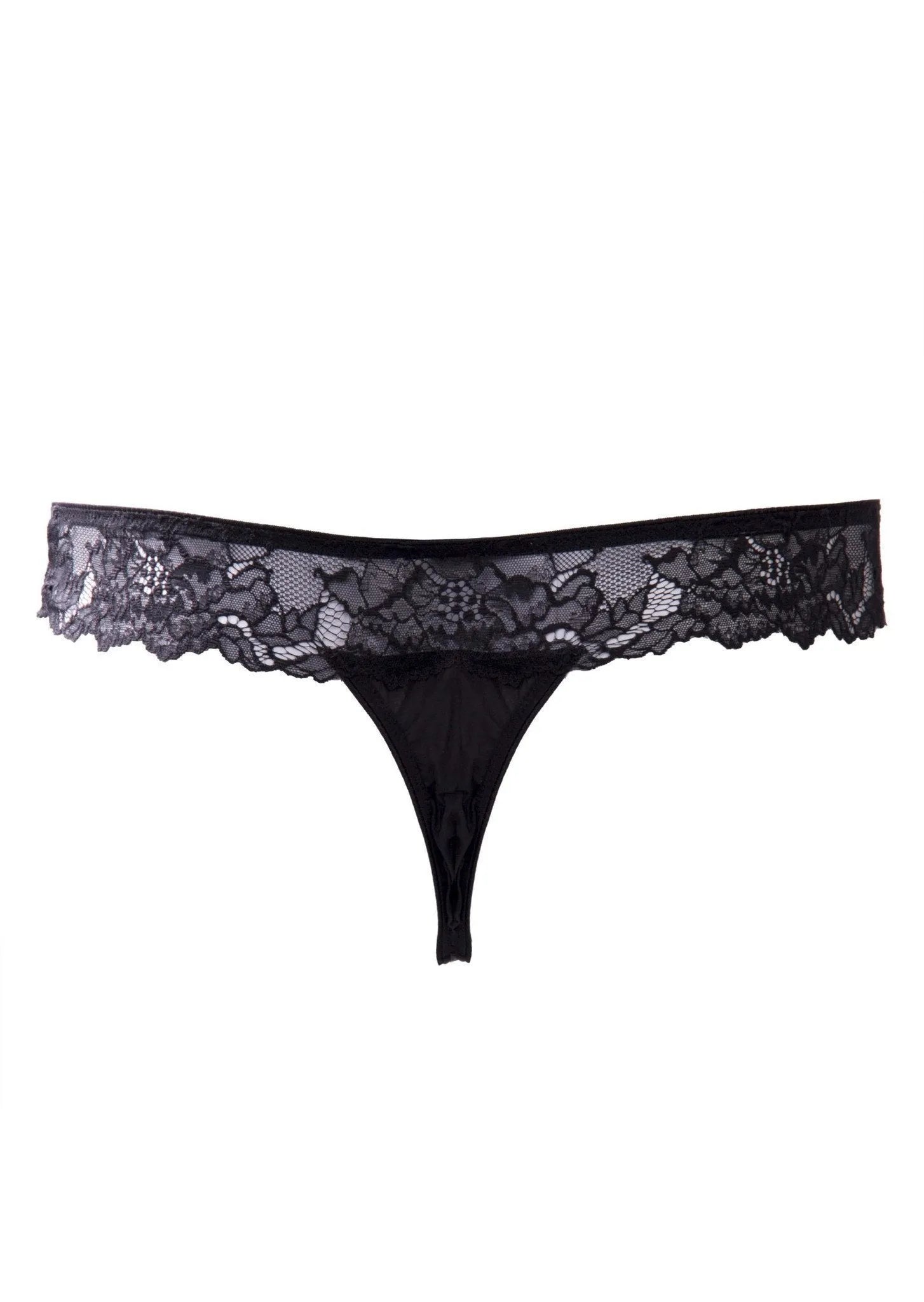 Lauren Cutout Thong Panty: Black luxurious lace thong with exquisite floral details.