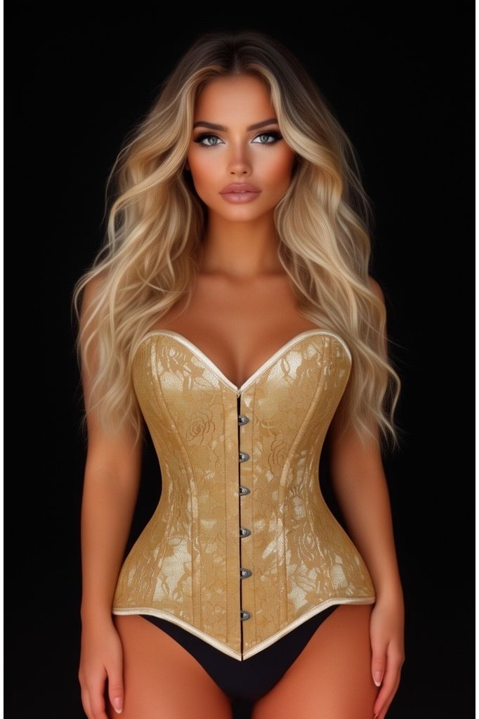 Lavish Beige Lace Overbust Corset Sweetheart Neckline Busk Closure
