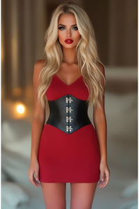 Lavish Black Faux Leather Corset Belt Cincher w/Clasps LV-1469