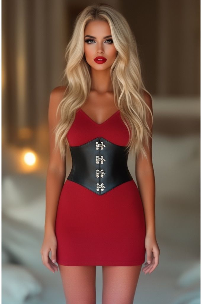 Lavish Black Faux Leather Corset Belt Cincher w/Clasps LV-1469