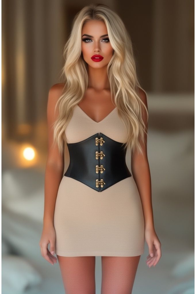 Lavish Black Faux Leather Corset Belt Cincher w/Clasps LV-1468