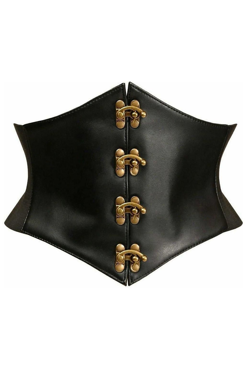 Lavish Black Faux Leather Corset Belt Cincher w/Clasps LV-1468